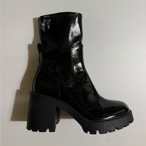 Zara Patent Black Heeled Boots